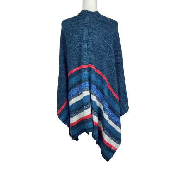 BCBGMAXAZRIA Heavy Knit Blue Striped Poncho Shawl OS - Picture 3 of 8